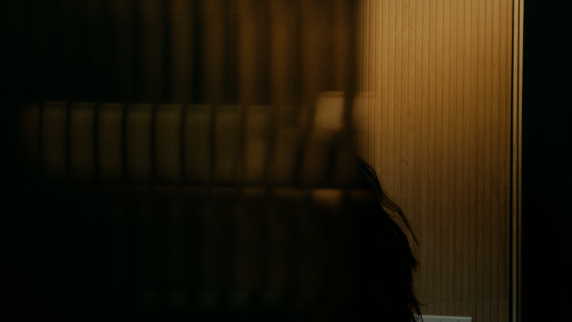 Bathroom scene in shadow — still from Nobody Home
